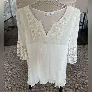 EUC Shyanne (Boot Barn) Crochet Boho Lace Mini Dress, White, Large